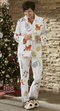 woman wearning Cat Print Pajama Set - Light Weight Cotton Flannel