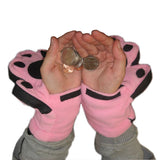 Using  Pink Bear Hands Paw Fleece Mittens for Kids Kitty