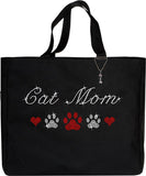 Cat Mom Rhinestone Tote Bag