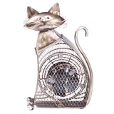 front view Deco Breeze Metallic Sculpture Cat Figurine Desk Fan