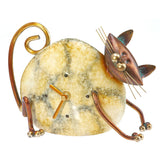 close up Metal & Stone Figurine Desk Clocks - Cat by Deco Breeze