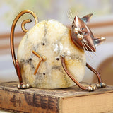 Metal & Stone Figurine Desk Clocks - Cat by Deco Breeze