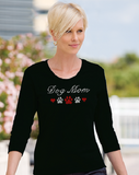 Dog Mom 3/4 Sleeve Scoop Neck Rhinestone Shirt