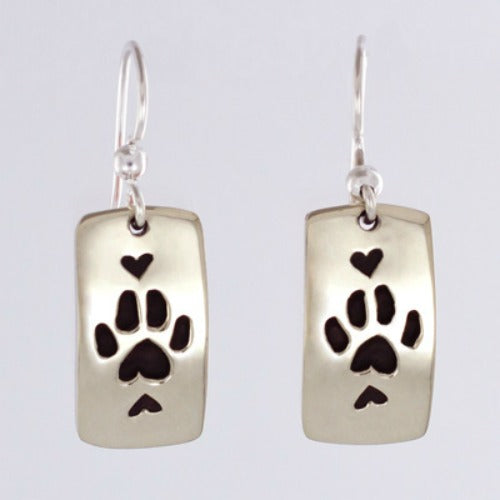 Paw Print and Hearts Wire Earrings by Far Fetched