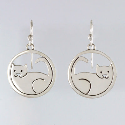 Sterling Silver Happy Cat Cutout Wire Earrings by Far Fetched