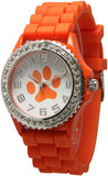 Orange Paw Print Silicone Watch with Crystals