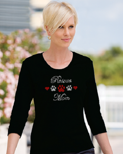 Rescue Mom Rhinestone Scoop Neck  3/4 Sleeve Shirt