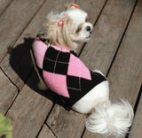 dog wearing a pink Argyle Sleeveless Dog Sweater Vest by Gooby