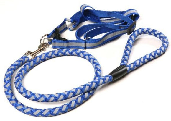 Braided Lumi Dog Leash and Harness Set by FabuLeash - Blue