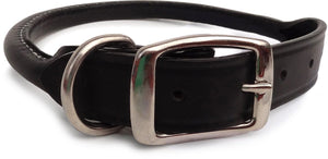 Handcrafted Rolled Round Leather Dog Collar by Auburn Leather Black and Burgundy