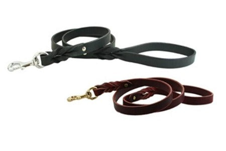 Auburn Leathercraft Latigo Leather Braided Dog Leash black and burgundy