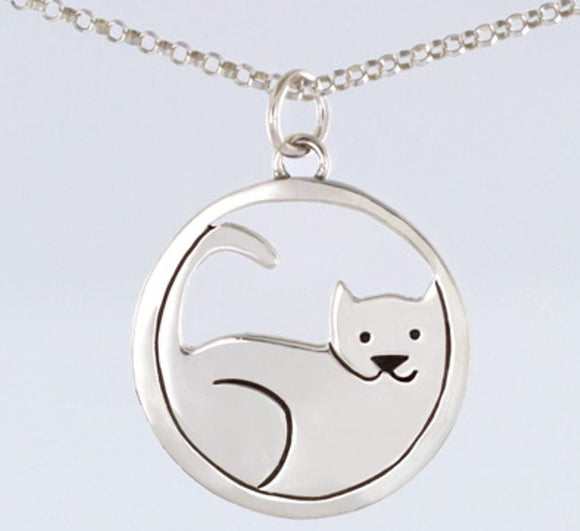 Sterling Silver Happy Cat Cutout Necklace by Far Fetched