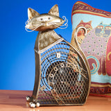 Deco Breeze Metallic Sculpture Cat Figurine Desk Fan