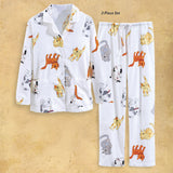 Cat Print Pajama Set - Light Weight Cotton Flannel