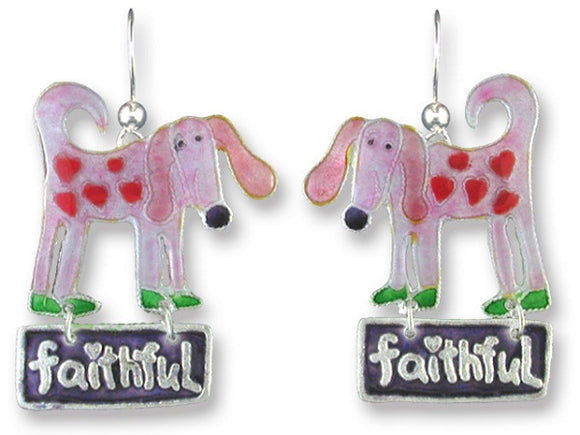 Faithful Dog Sterling Silver and Enamel Earrings