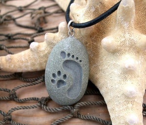 Footprint & Paw Forever Friends Beach Stone Necklace