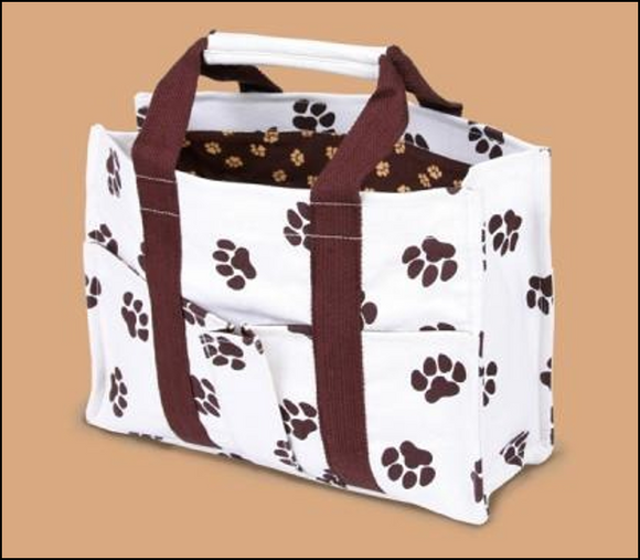 Pet Travel Bag Organizer Tote-Natural with Brown Paws By Doggy Baggage