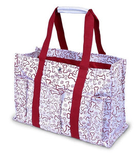 Pet Travel Bag Organizer Tote-Natural - Cranberry Paws/Bones by Doggy Baggage