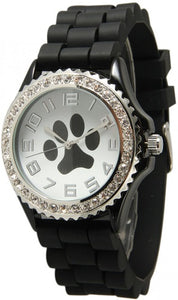 Paw Print Silicone Watch with Crystals