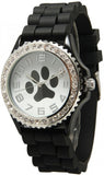 Black Paw Print Silicone Watch with Crystals