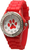 Red Paw Print Silicone Watch with Crystals