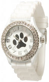 White Paw Print Silicone Watch with Crystals