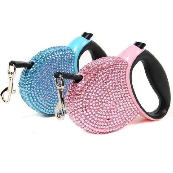 Crystal Retractable Dog Leash by FabuLeash Blue and Rose