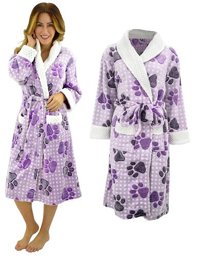 SuperCozy Paw Print Fleece Purple Robe