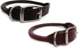 Handcrafted Rolled Round Leather Dog Collar by Auburn Leather Black and Burgundy