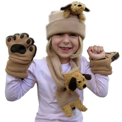 Bear Hands Paw Fleece Mittens for Kids Puppy Set