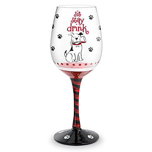 Sit…Stay…Drink! Hand-painted Wine Glass by Epic